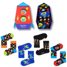 Happy Socks Tagessocke Crew Kids Space Gift Geschenkbox Kinder - 4 Paar